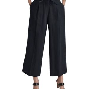 DKNY Linen Blend Black Gaucho Cropped Wide Leg Pants Size 12‎ Trousers Career